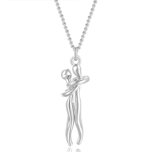 1 Piece Simple Lovers Hug Necklace Personality Creative Titanium Steel Embracing Necklace Fashion Couple Chain Necklace Pendant